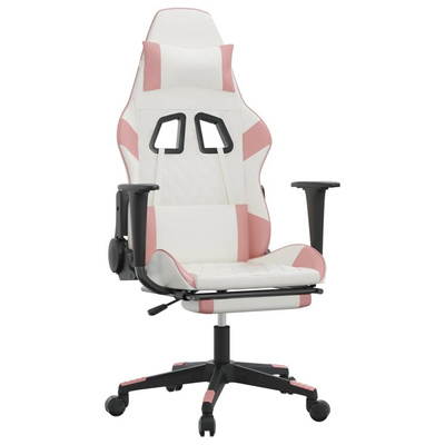vidaXL Fotel gamingowy z podnóżkiem, biało-różowy, sztuczna skóra model standard