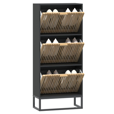 Szafka na buty, czarna, 52x25x120 cm, materiał drewnopochodny