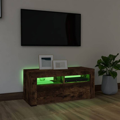vidaXL Szafka pod TV z oświetleniem LED, przydymiony dąb, 90x35x40 cm