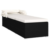 vidaXL Leżak z zadaszeniem i poduszką, polirattan, kremowy