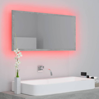 vidaXL Lustro łazienkowe LED, szarość betonu, 90x8,5x37 cm, akryl