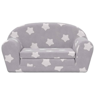 2-os. sofa dla dzieci, rozkładana, szara w gwiazdki, plusz