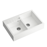Quadron | BILL 120 | granitowy zlewozmywak kuchenny BIAŁY + STAL | wymiary: 90 x 62 x 20,5 cm | 2-komorowy nakładany na szafkę | podbudowa szafki: od 90 cm