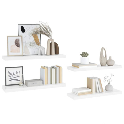 vidaXL Półki ścienne, 4 szt, wysoki połysk, białe, 90x23,5x3,8 cm, MDF