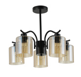 Lampa wisząca Visto czarna szklana z kloszem bursztynowym do salonu
