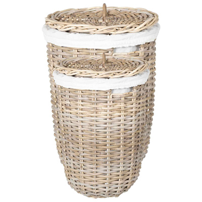 Kosz na pranie z pokrywą 2 pcs Naturalna szarość Rattan Kubu