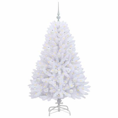 Sztuczna choinka z zawiasami z podstawą Biały 150 cm PVC i Stal