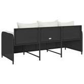 Sofa ogrodowa z poduszkami, 3-osobowa, czarna, polirattan