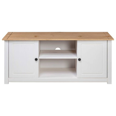 vidaXL Szafka pod TV, biała, 120x40x50 cm, lita sosna, seria Panama