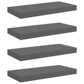 vidaXL Półki ścienne, 4 szt., wysoki połysk, szare, 50x23x3,8 cm, MDF