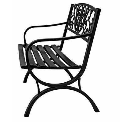 Ławka Ogrodowa Taras Ogród Parkowa Metalowa Oparcie Zdobiona Czarna 127 cm