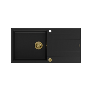 EVAN 146 XL GraniteQ zlewozmywak z syfonem Push 2 Open 1-komorowy z/o (1000x500x210; kom. 420x480) pure carbon / elementy złote