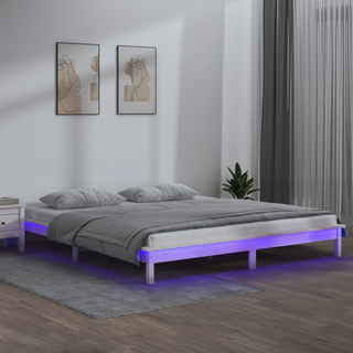 vidaXL Rama łóżka z LED, biała, 160x200 cm, lite drewno