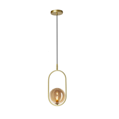 Lampa wisząca CORDEL vintage - złoty mosiądz z bursztynowym kloszem kulką - eleganckie oświetlenie salonu i łazienki 1x G9 LED