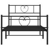 Metalowa rama łóżka z wezgłowiem i zanóżkiem, czarna, 75x190 cm