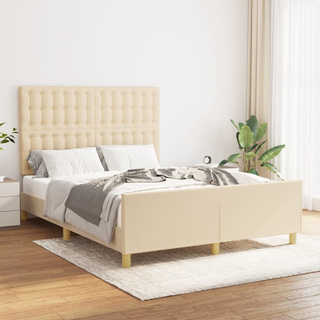 vidaXL Rama łóżka z zagłówkiem, kremowa, 140x190 cm, obita tkaniną model standard