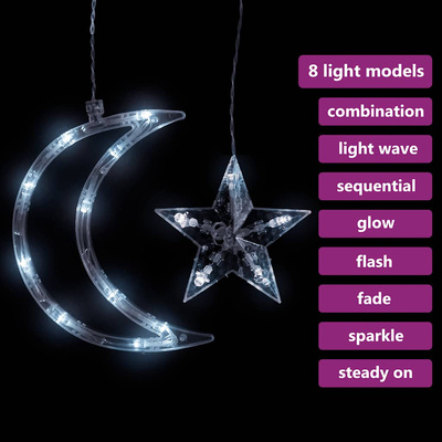 Lampki świąteczne z gwiazdkami i księżycami, na pilota, 138 LED
