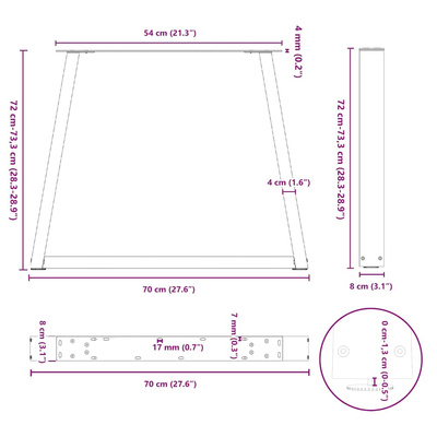 Nogi do stołu jadalnego w kształcie litery V 3 szt. Naturalna stal 70x(72-73,3) cm Stal