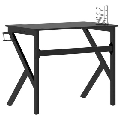 vidaXL Biurko do gier z nogami w kształcie K, czarne, 90x60x75 cm