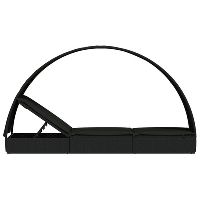 vidaXL Leżak z półokrągłym daszkiem, czarny, 211x57x140 cm, rattan PE