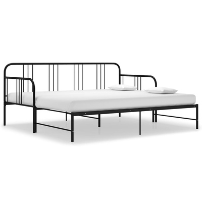 z wysuwaną ramą łóżka, czarna, metalowa, 90x200 cm Sofa