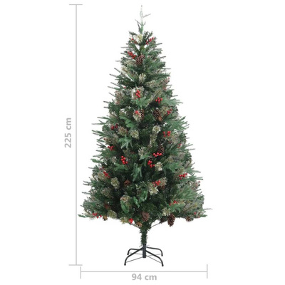 vidaXL Choinka z szyszkami, zielona, 225 cm, PVC i PE