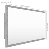 vidaXL Lustro łazienkowe LED, szarość betonu, 90x8,5x37 cm, akryl