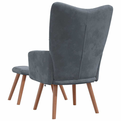 Fotel z podnóżkiem, ciemnoszary, obity aksamitem model standard