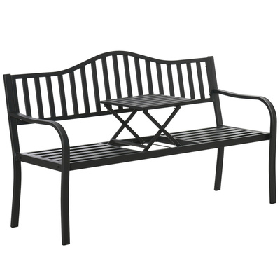 Ławka Ogrodowa Taras Ogród Park Metalowa Oparcie Stolik Czarna 150 cm