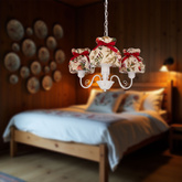 Lampa wisząca z abażurami Rozano biała potrójna kwiatowy abażur do salonu