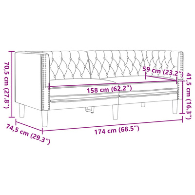 Sofa Chesterfield, 2-os., brązowa, tapicerowana sztuczną skórą