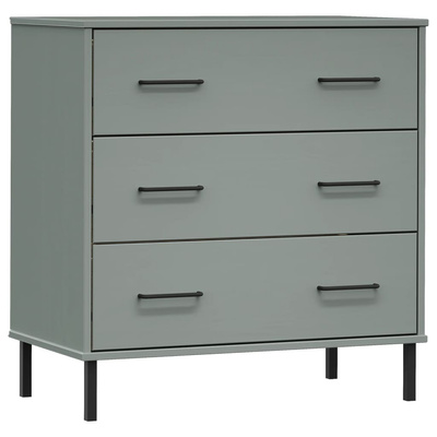 vidaXL Komoda OSLO z 3 szufladami, szara, 77x40x79,5 cm, lite drewno