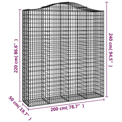 Kosze gabionowe, 12 szt, 200x50x220/240cm, galwanizowane żelazo