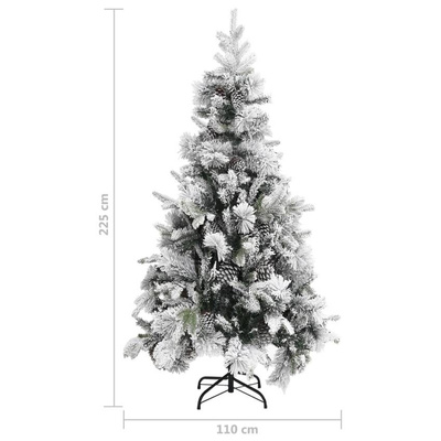vidaXL Choinka flokowana śniegiem z szyszkami, 225 cm, PVC i PE