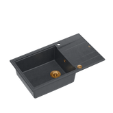 EVAN 136 XL GraniteQ zlewozmywak z syfonem Push To Open 1-komorowy z/o (860x500x210; kom. 420x490) black diamond / elementy miedziane