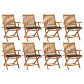 vidaXL Składane krzesła ogrodowe z poduszkami, 8 szt., drewno tekowe