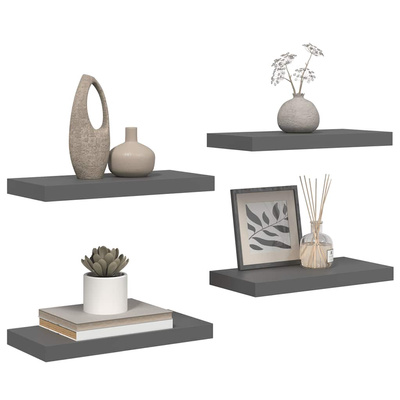vidaXL Półki ścienne, 4 szt., wysoki połysk, szare, 50x23x3,8 cm, MDF