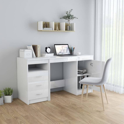 vidaXL Biurko, białe z połyskiem 140x50x76 cm, materiał drewnopochodny