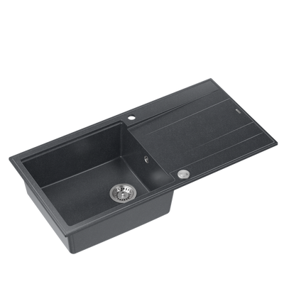 EVAN 146 XL GraniteQ zlewozmywak z syfonem Push 2 Open 1-komorowy z/o (1000x500x210; kom. 420x480) black diamond / elementy stalowe