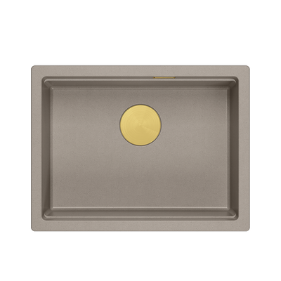 LOGAN 100 GraniteQ zlewozmywak soft taupe 59,5x45,1x21,5 cm 1-komorowy podwieszany z syfonem manualnym złoty