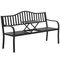 Ławka Ogrodowa Taras Ogród Park Metalowa Oparcie Stolik Czarna 150 cm