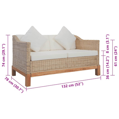 2-osobowa sofa z poduszkami, naturalny rattan