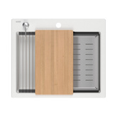 Zlewozmywak granitowy KURT 110 WORKSTATION – jednokomorowy, wpuszczany, snow white/elementy stalowe + AKCESORIA, Quadron