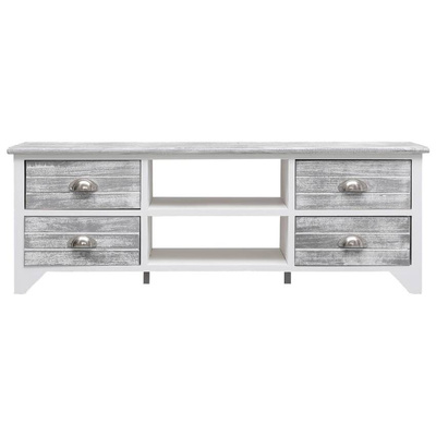 vidaXL Szafka pod TV, biało-szara,108x30x40 cm, drewno paulownia
