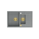 MORGAN 156 GraniteQ zlewozmywak silver stone z syfonem Push To Open okrągły 1,5-komorowy z/o / elementy złote