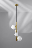Lampa wisząca CORDEL elegancka - złoty mosiądz z białymi kloszami kulkami - designerska lampa do salonu 4x G9 LED