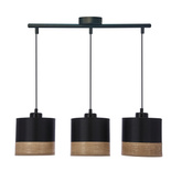 Lampa wisząca z abażurami Porto czarna potrójna do jadalni abażur czarny z fornirem