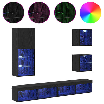 Jednostki TV na ścianę z LED 5 szt. Czarny Dąb 100 x 30 x 30 cm