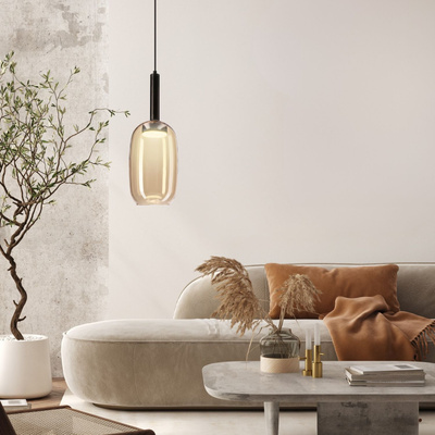 Lampa wisząca Bueno szklana bursztynowy klosz pojedyncza GX53