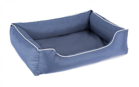 Legowisko dla psa Sofa Valencia Standard w kolorze niebieskim z białym wykończeniem Rozmiar: S - 65 x 50 cm